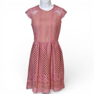 Shoshanna Mori Lace Mini Dress Size 2 Dusty Pink Nude Lined Fit Flare Cap Sleeve